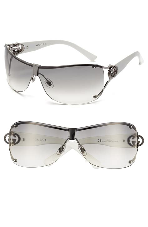 gucci 73mm shield sunglasses with crystal logo detail|gucci rimless shield sunglasses.